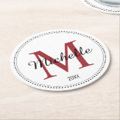 Personalisiertes Monogramm Rot Runder Pappuntersetzer (Angewinkelt)