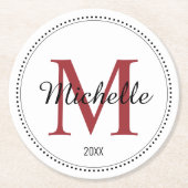 Personalisiertes Monogramm Rot Runder Pappuntersetzer (Vorderseite)
