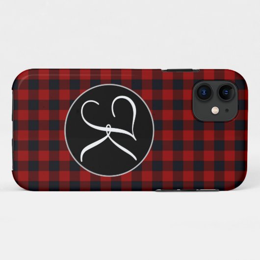 Personalisiertes Monogramm Rot und Schwarz Buffalo Case-Mate iPhone Hülle (Rückseite (Horizontal))