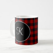 Personalisiertes Monogramm Rot und Schwarz Buffalo Kaffeetasse (Vorderseite Links)