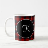 Personalisiertes Monogramm Rot und Schwarz Buffalo Kaffeetasse (Links)