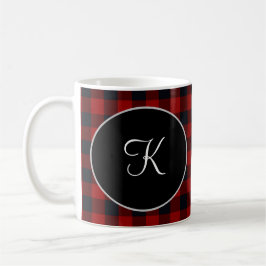Personalisiertes Monogramm Rot und Schwarz Buffalo Kaffeetasse