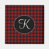 Personalisiertes Monogramm Rot und Schwarz Buffalo Magnet (Vorne)