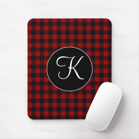 Personalisiertes Monogramm Rot und Schwarz Buffalo Mousepad (Mit Mouse)