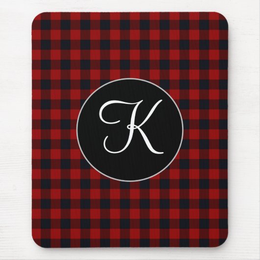 Personalisiertes Monogramm Rot und Schwarz Buffalo Mousepad (Vorne)