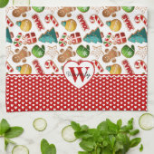 Personalisiertes Monogramm Rote Herzen Lebkuchen W Geschirrtuch (Gefaltet)