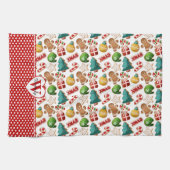 Personalisiertes Monogramm Rote Herzen Lebkuchen W Geschirrtuch (Horizontal)