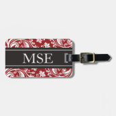 Personalisiertes Monogramm-rotes schwarzes Gepäckanhänger (Vorderseite horizontal)
