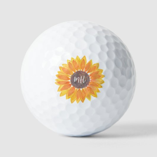 Personalisiertes Monogramm rustikale Sonnenblume Golfball (Vorderseite)