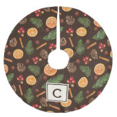 Personalisiertes Monogramm Rustikales Botanisches Polyester Weihnachtsbaumdecke (Vorderseite)