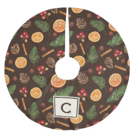 Personalisiertes Monogramm Rustikales Botanisches Polyester Weihnachtsbaumdecke