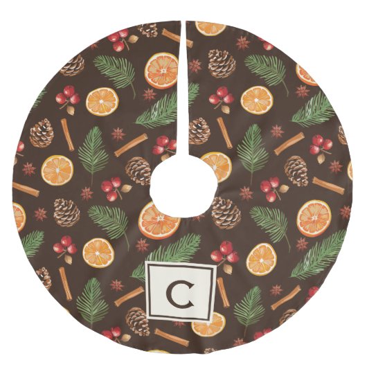 Personalisiertes Monogramm Rustikales Botanisches  Polyester Weihnachtsbaumdecke (Vorderseite)