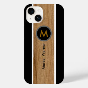 Personalisiertes Monogramm Rustikales Holzschwarz Case-Mate iPhone 14 Hülle