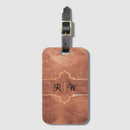 Personalisiertes Monogramm rustikales Kupfer Gepäckanhänger (Vorderseite Vertikal)