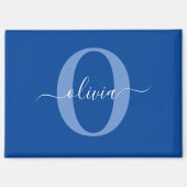 Personalisiertes Monogramm Schriftname Blau Weiß Magnet (Vorderseite)