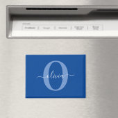 Personalisiertes Monogramm Schriftname Blau Weiß Magnet (In Situ (Geschirrspüler))