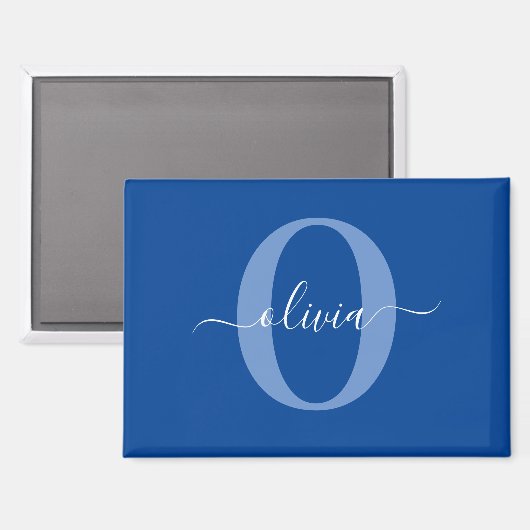 Personalisiertes Monogramm Schriftname Blau Weiß Magnet (Vorderseite/Rückseite)