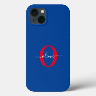 Personalisiertes Monogramm Schriftname Blau Weiß R Case-Mate iPhone Hülle