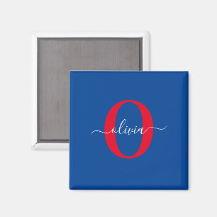 Personalisiertes Monogramm Schriftname Blau Weiß R Magnet