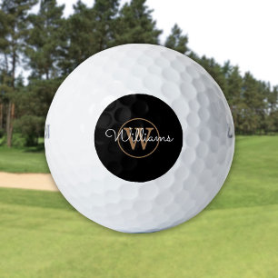 Personalisiertes Monogramm Schriftname Schwarz und Golfball