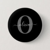 Personalisiertes Monogramm Schriftname Schwarz Wei Button (Vorderseite)