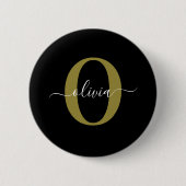Personalisiertes Monogramm Schriftname Schwarz Wei Button (Vorderseite)