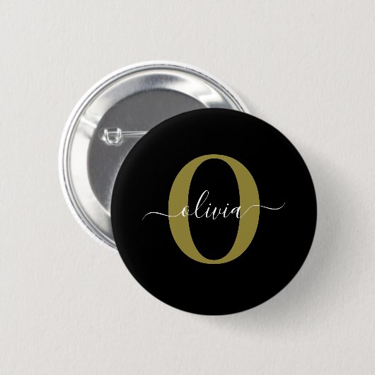 Personalisiertes Monogramm Schriftname Schwarz Wei Button (Vorne & Hinten)