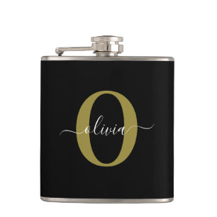 Personalisiertes Monogramm Schriftname Schwarz Wei Flachmann