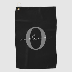Personalisiertes Monogramm Schriftname Schwarz Wei Golfhandtuch
