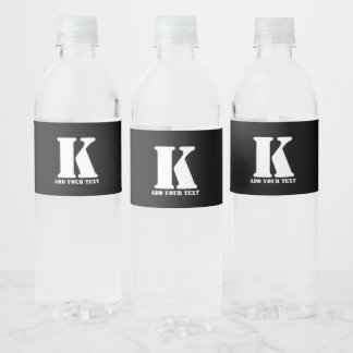 Personalisiertes Monogramm Schwarz Benutzerdefinie Wasserflaschenetikett