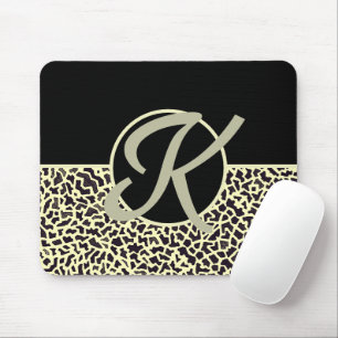Personalisiertes Monogramm Schwarz Creme Leopard Mousepad