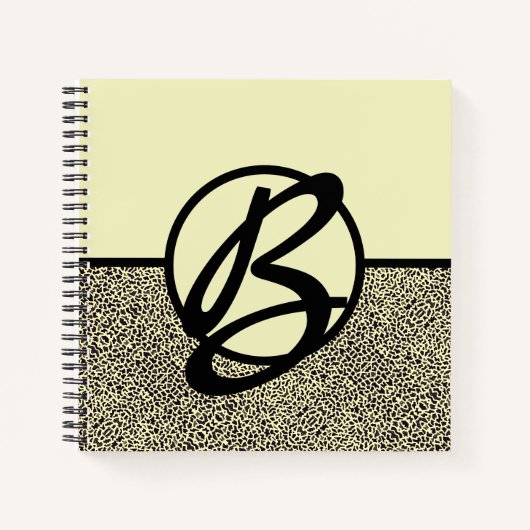 Personalisiertes Monogramm Schwarz Creme Leopard Notizblock (Vorderseite)