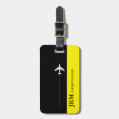 Personalisiertes Monogramm schwarz/gelb Flugzeug Gepäckanhänger (Vorderseite vertikal)