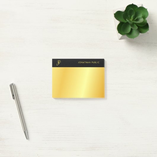 Personalisiertes Monogramm-Schwarz-Gold-Elegant Post-it Klebezettel (Büro)