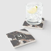 Personalisiertes Monogramm-Schwarz-Gold-Marmor Steinuntersetzer (Seitenansicht)