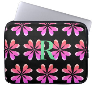 Personalisiertes Monogramm schwarz rosa Retro Laptopschutzhülle