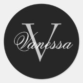 Personalisiertes Monogramm Schwarz Runder Aufkleber (Vorderseite)
