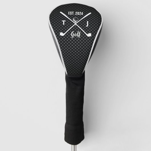 Personalisiertes Monogramm Schwarz und Weiß, textu Golf Headcover (Vorderseite)