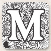 Personalisiertes Monogramm Schwarz-Weiß-Flora Getränkeuntersetzer (Vorderseite)