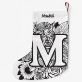 Personalisiertes Monogramm Schwarz-Weiß-Flora Kleiner Weihnachtsstrumpf (Rückseite)