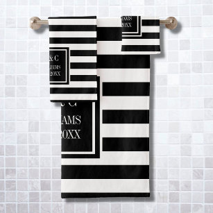 Personalisiertes Monogramm Schwarz-weiß Streifen Badhandtuch Set