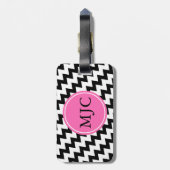 Personalisiertes Monogramm Schwarz/Weiß Zigzag Gepäckanhänger (Rückseite vertikal)