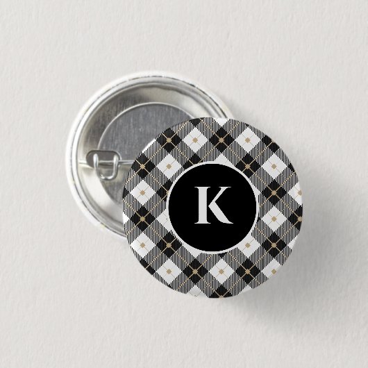 Personalisiertes Monogramm Schwarz-weißes Gold Kar Button (Vorne & Hinten)