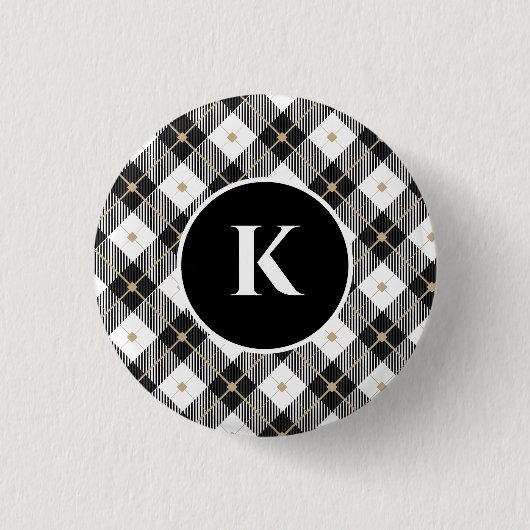 Personalisiertes Monogramm Schwarz-weißes Gold Kar Button (Vorderseite)