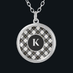 Personalisiertes Monogramm Schwarz-weißes Gold Kar Versilberte Kette<br><div class="desc">Personalisierte Mit Monogramm Schwarz-weiße und Karierte Silber-Plättchen</div>