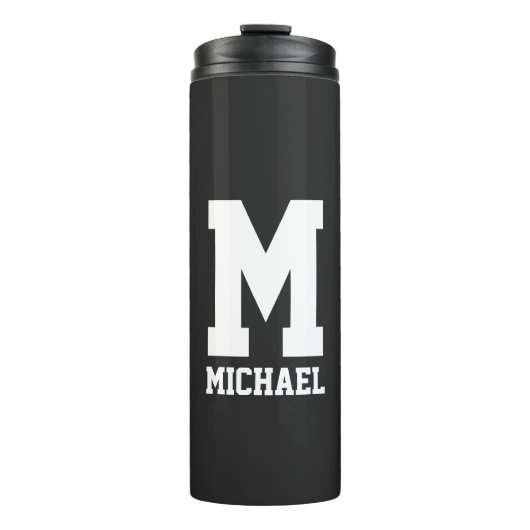 Personalisiertes Monogramm schwarze Tumbler-Flasch Thermosbecher (Vorderseite)