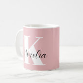 Personalisiertes Monogramm-Script rosa Kaffeetasse (Vorderseite Links)