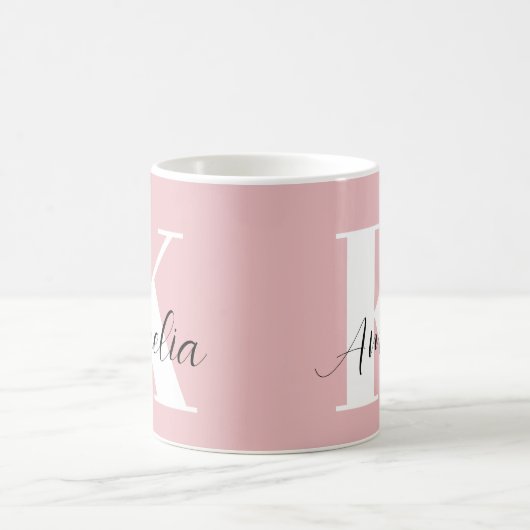 Personalisiertes Monogramm-Script rosa Kaffeetasse (Mittel)