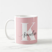 Personalisiertes Monogramm-Script rosa Kaffeetasse (Links)