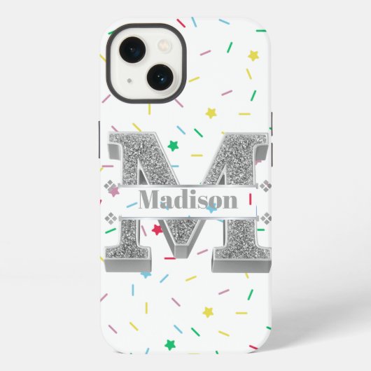 Personalisiertes Monogramm Silver Initial iPhone Hülle (Rückseite)